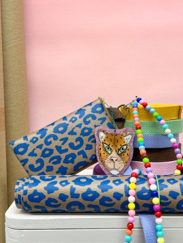 Preview: Kunstleder Happy Collection Leo by Cherry Picking ocker/blau